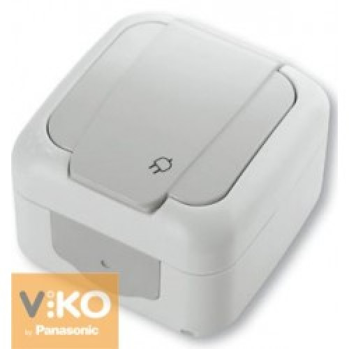 Розетка VIKO Palmiye 1-на зовнішня з заземленням з кришкою вологозахисна білий/крем