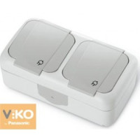 Розетка VIKO Palmiye 2-а зовнішня з заземленням з кришкою вологозахисна білий/крем