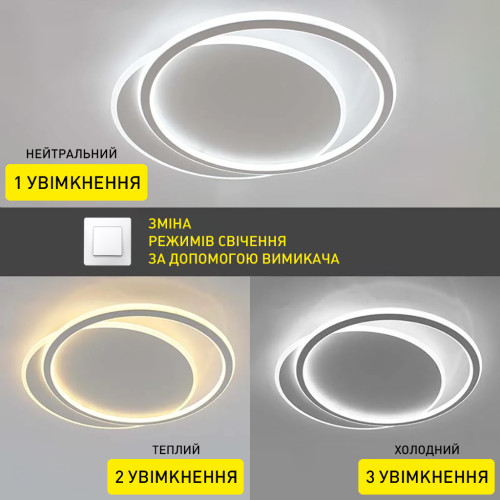 Керована світлодіодна люстра STANDART 80W 2R-ON/OFF-485х410х50-WHITE/WHITE-220-IP20