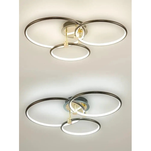 Керована світлодіодна люстра LUNE 64W-3R-APP-580x500x130-BLACK/GOLD/WHITE-220-IP20 