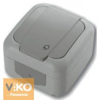 Розетка VIKO Palmiye 1-ная наружная с заземлением  с крышкой влагозащитная серый/чёрный
